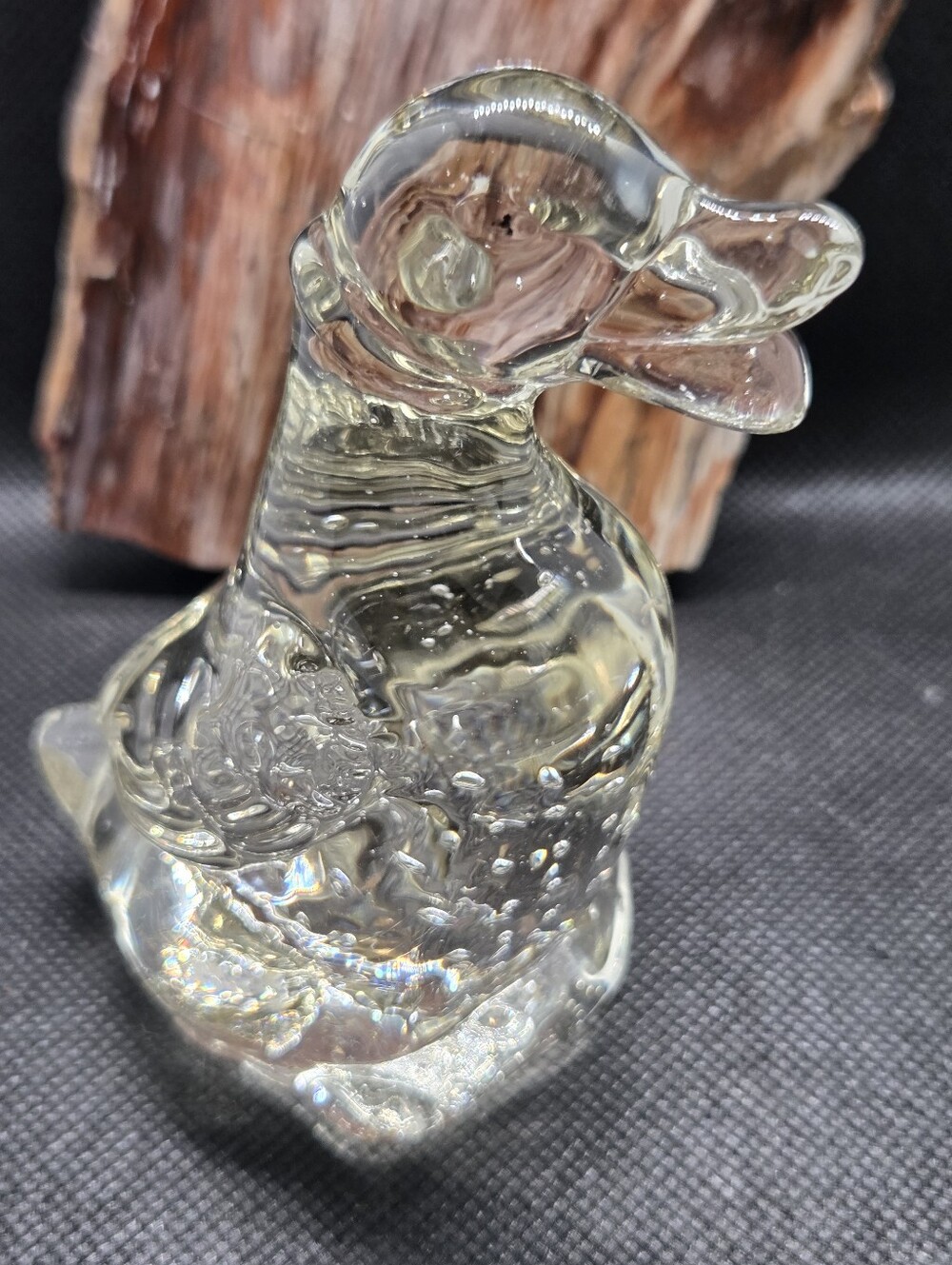 Duck Figurine Art Glass with Bubbles